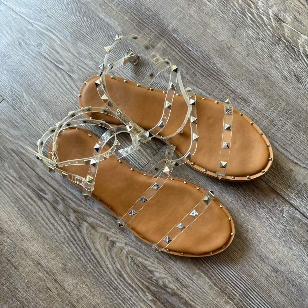 Clear strap studded sandals